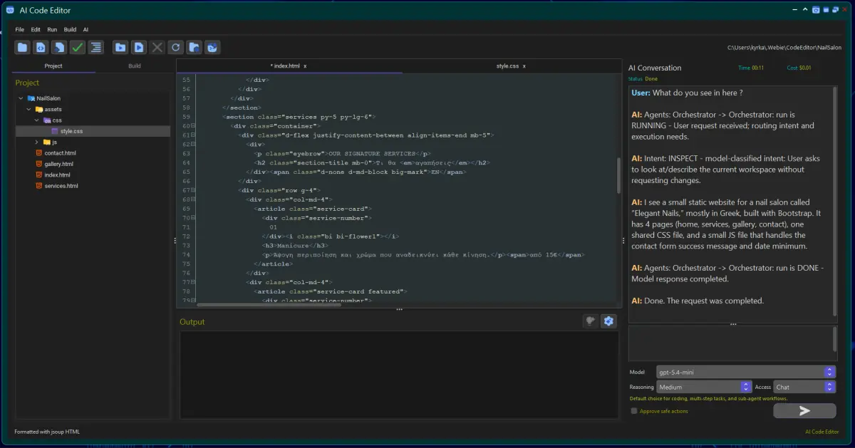 Το AI Code Editor της Webie